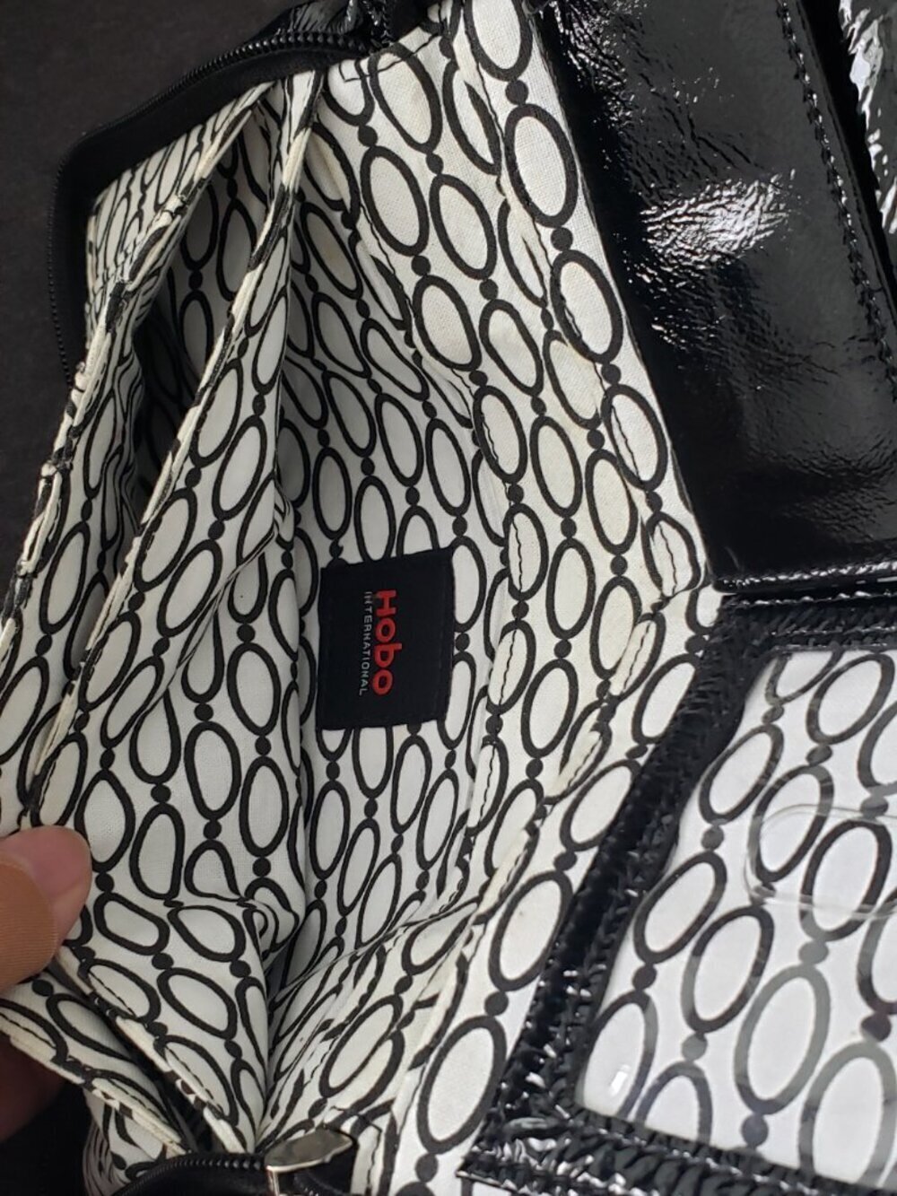 HOBO- Black Patent Leather Clutch, 8 CC Slots - Picture 3 of 4